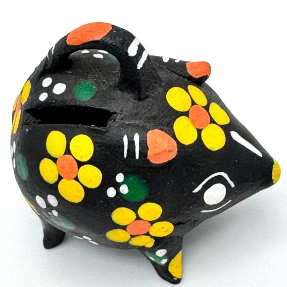 Hand Painted Mexican Folk Art Piggy Bank Figurine With Floral Design - Picture 7 of 9